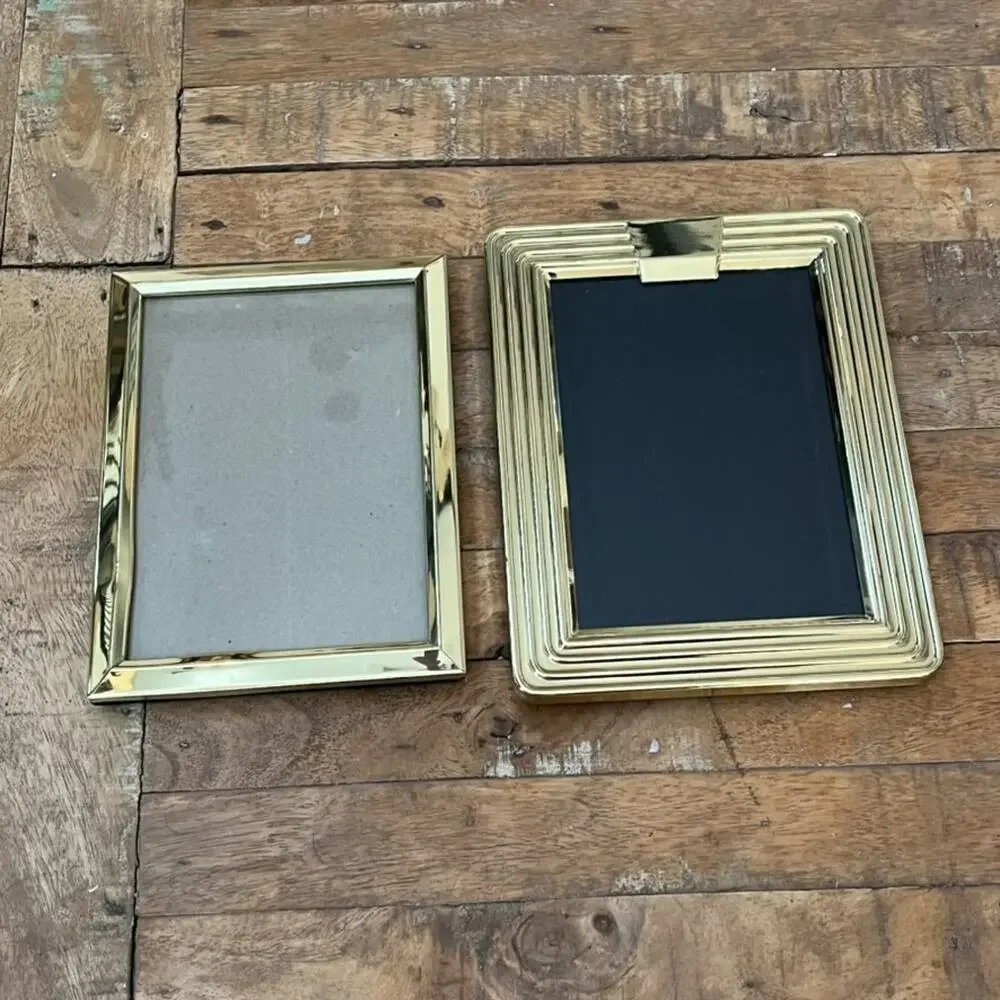 Vintage Solid Brass Striped Metal Gold Photo Frames Fits 5x7 Photos Minimalist